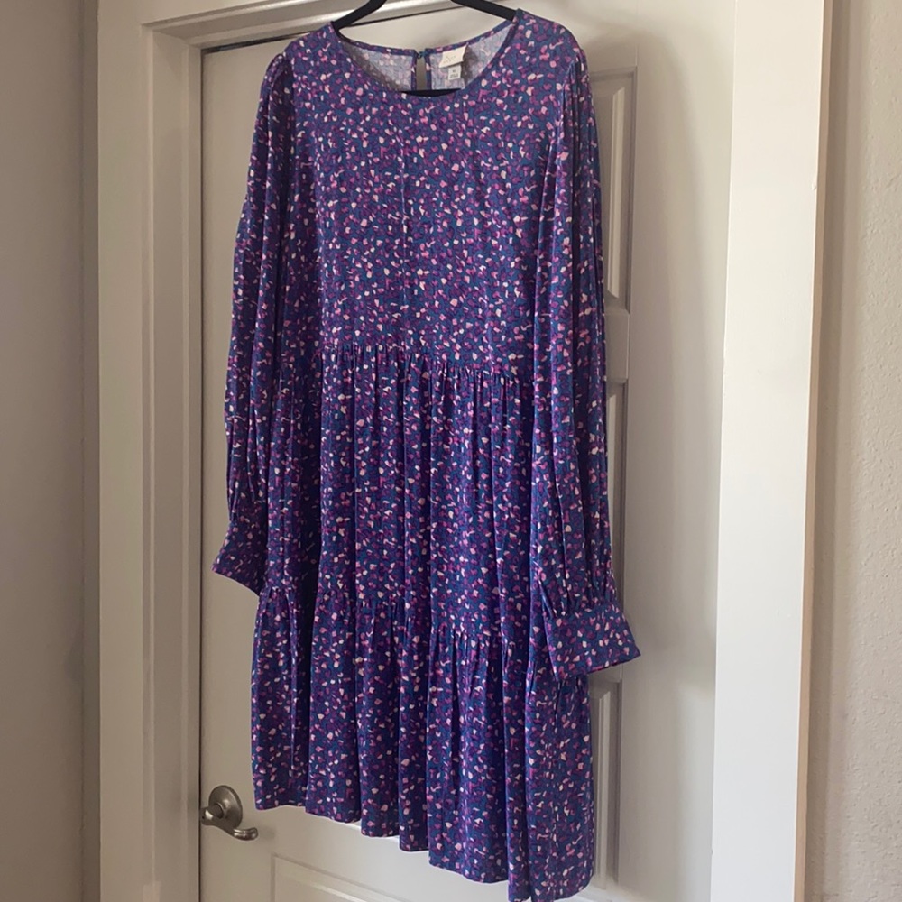 A new day babydoll dress 90’s long sleeve purple print XL NWT